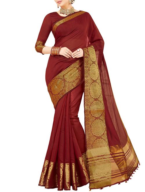 conversational zari border maroon kanjivaram saree with blouse - 15933399 - Very Small Image - 1