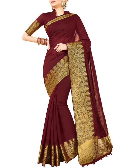 zari border maroon kanjivaram saree with blouse - 15933402 - Very Small Image - 1