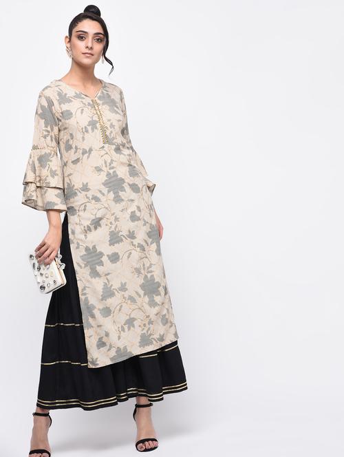 bell sleeves straight kurta - 15933695 - Very Small Image - 1