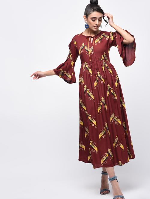 conversational print bell sleeved dress - 15933715 - Very Small Image - 1