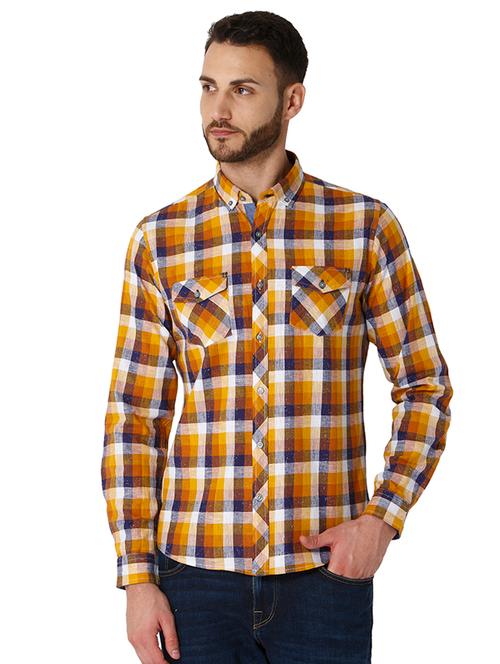 yellow checkered casual shirt - 15934217 - Very Small Image - 1