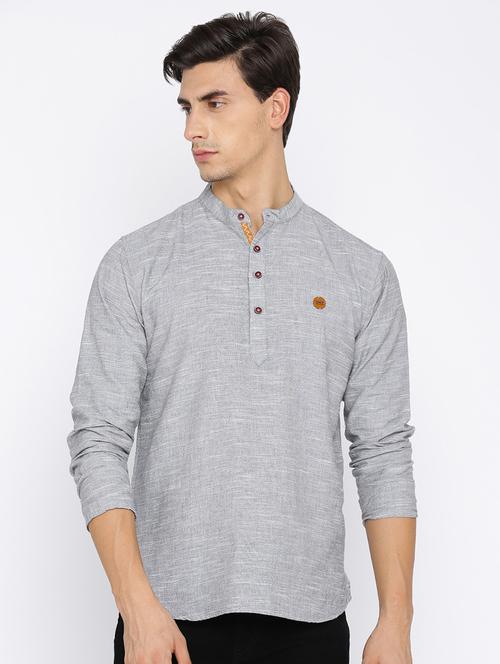 grey cotton short kurta - 15934378 - Very Small Image - 1