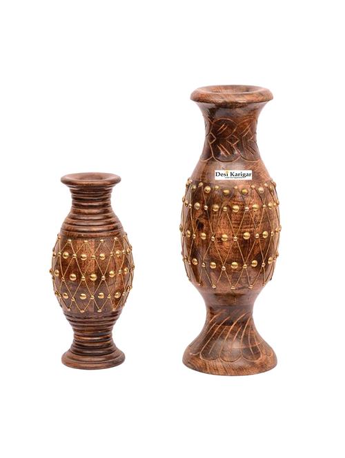 hand crafted wooden golden patterned flower vases - 15934463 - Very Small Image - 1