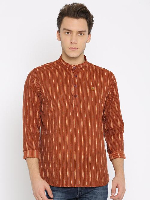 orange cotton short kurta - 15934626 - Very Small Image - 1