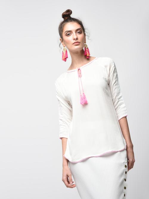 tassel tie up curved hem top - 15934698 - Very Small Image - 1