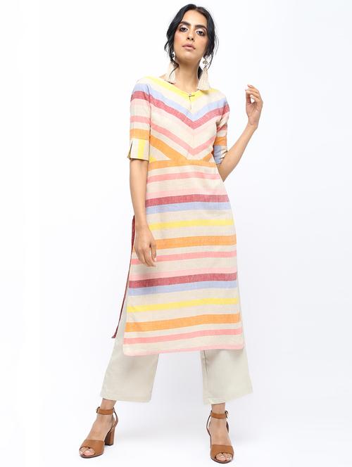 stripes straight kurta pant set - 15935876 - Very Small Image - 1