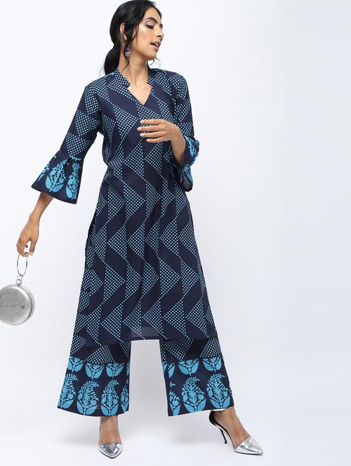 printed bell sleeves kurta palazzo set - 15935894 - Very Small Image - 1
