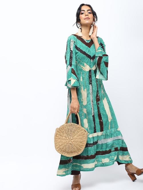turquoise ruffle kurta pant set - 15935897 - Very Small Image - 1