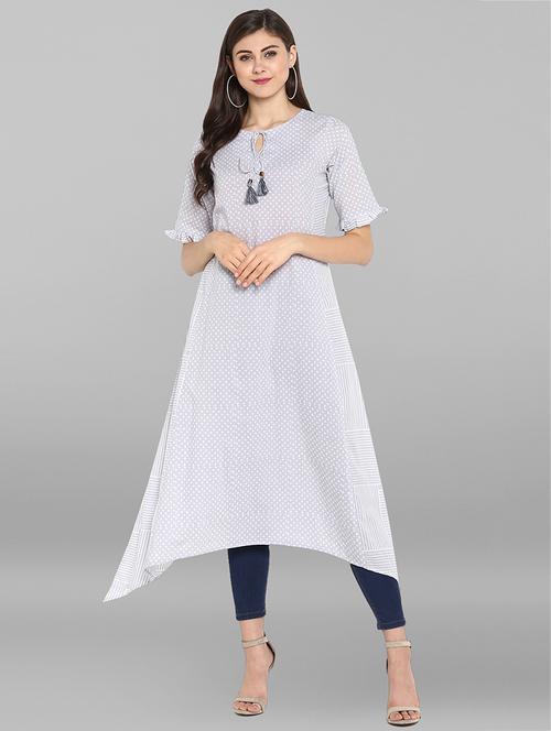 printed asymmetric kurta with tassels - 15935914 - Very Small Image - 1