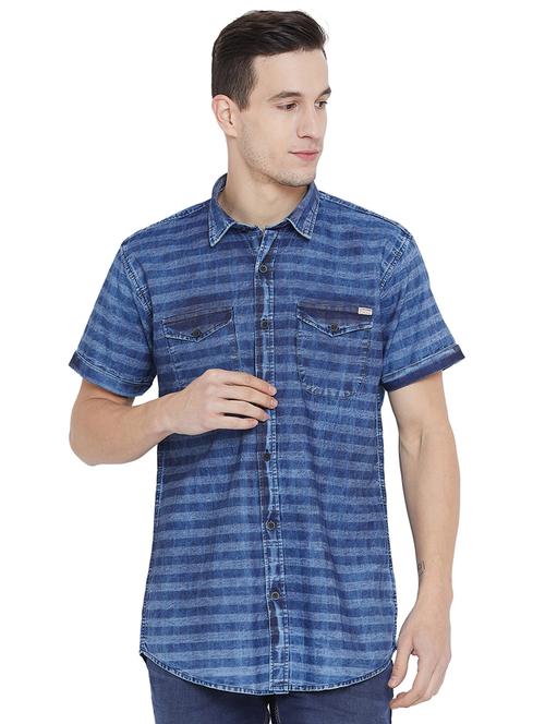blue cotton casual shirt - 15936080 - Very Small Image - 1