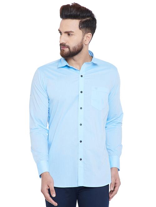 blue solid casual shirt - 15936130 - Very Small Image - 1