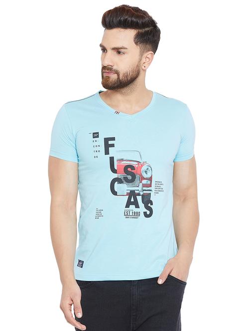 blue cotton chest print t-shirt - 15936205 - Very Small Image - 1