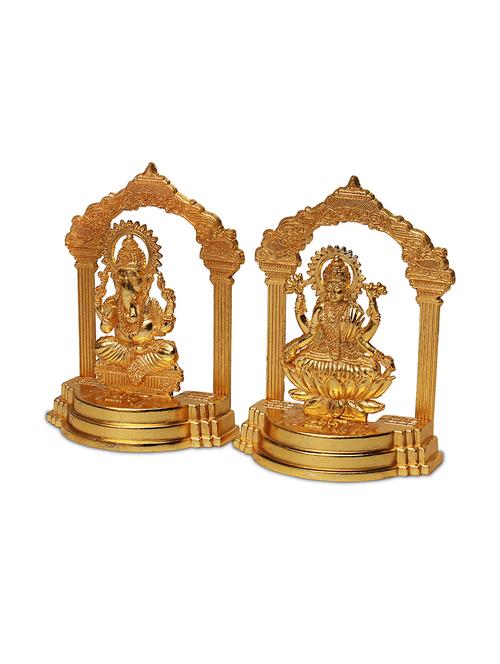 maa laxmi & god ganesh brass (golden) (10 x 5.5 x 14 cm) - 15936215 - Very Small Image - 1