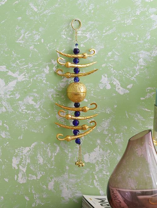 nimbu mirchi door hanging,buri nazar se bachav evil eye protection aluminium (golden & black) (8 x 4 x 28 cm) - 15936232 - Very Small Image - 1