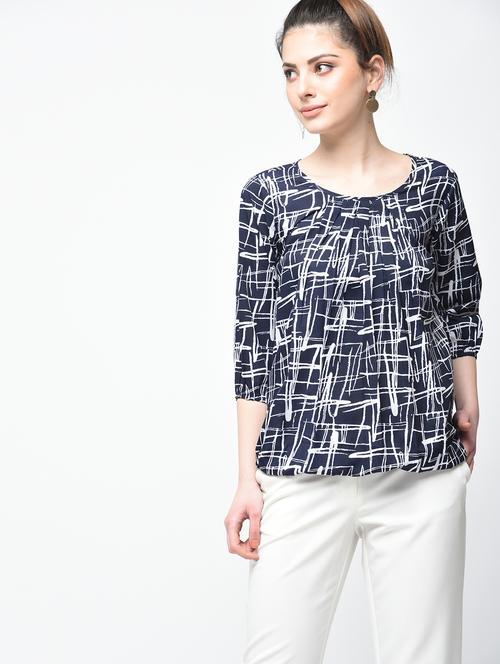 pleated neck abstract blouson top - 15936505 - Very Small Image - 1