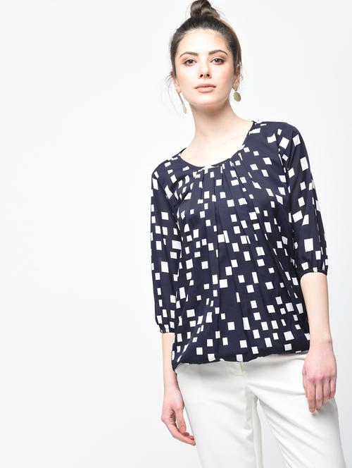 pleated neck geometric blouson top - 15936508 - Very Small Image - 1
