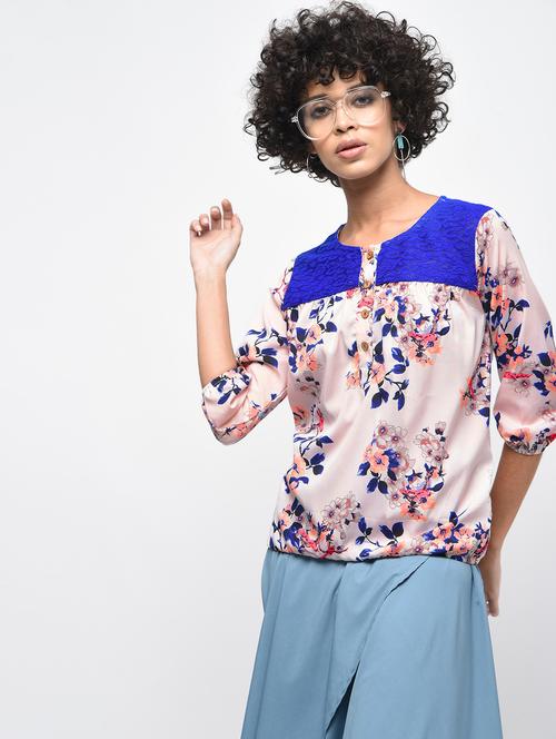 lace detail floral blouson top - 15936514 - Very Small Image - 1
