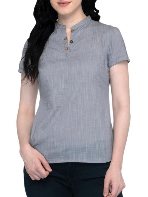 mandarin neck button detail top - 15936592 - Very Small Image - 1