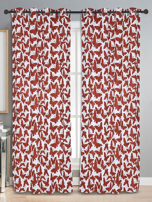 cotton yellow butterfly printed eyelet curtain set - 15936778 - Very Small Image - 1