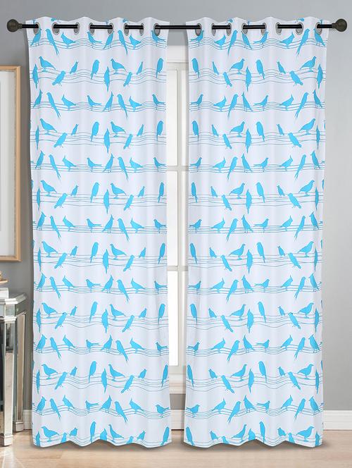 cotton blue bird printed eyelet curtain set - 15936780 - Very Small Image - 1