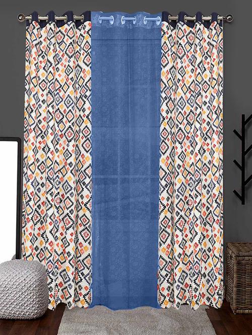 multi blue cotton printed with net eyelet curtain - 15936815 - Very Small Image - 1