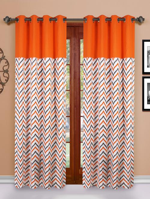 cotton grey orange ikat chevron printed eyelet curtain set - 15936854 - Very Small Image - 1