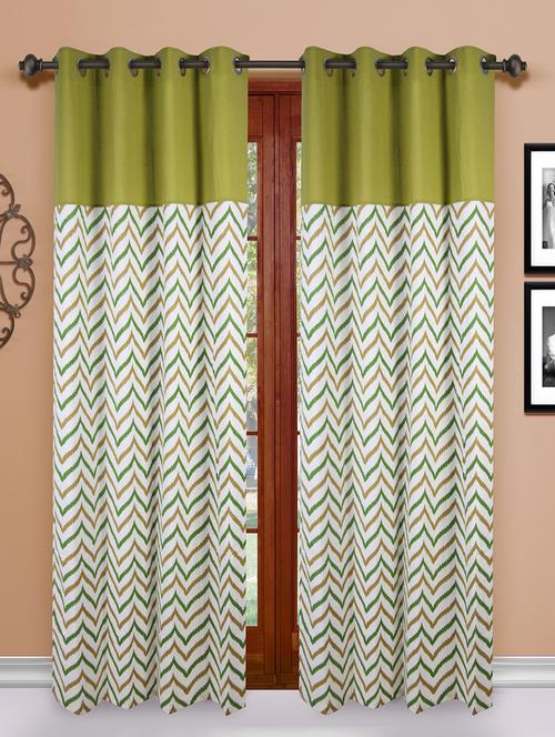cotton grey orange ikat chevron printed eyelet curtain set - 15936856 - Very Small Image - 1