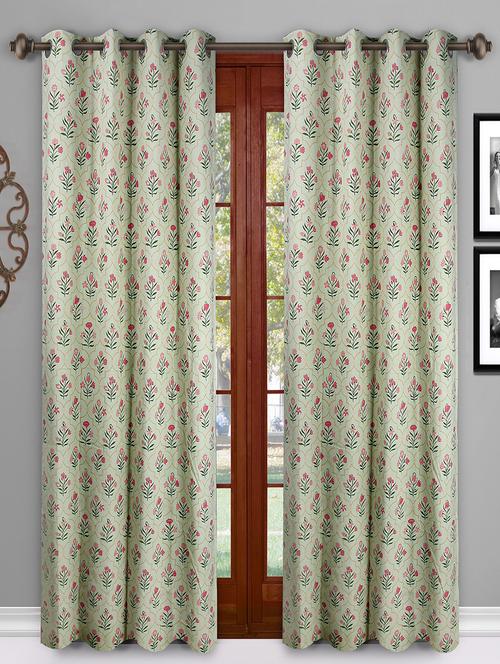 mint green printed eyelet curtain set - 15936873 - Very Small Image - 1