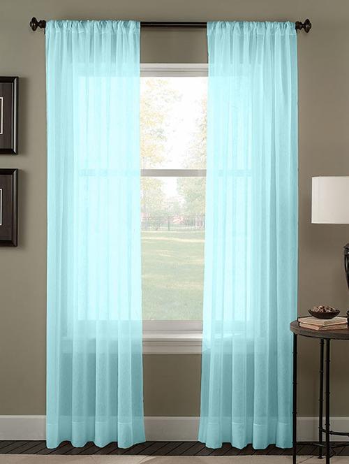 cotton aqua sheer rod pocket curtain set - 15936906 - Very Small Image - 1