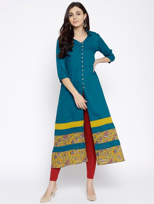 teal slit a-line kurta - 15936959 - Very Small Image - 1