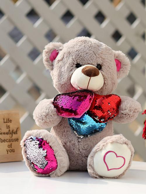 sequin heart grey color teddy bear - 15937832 - Very Small Image - 1