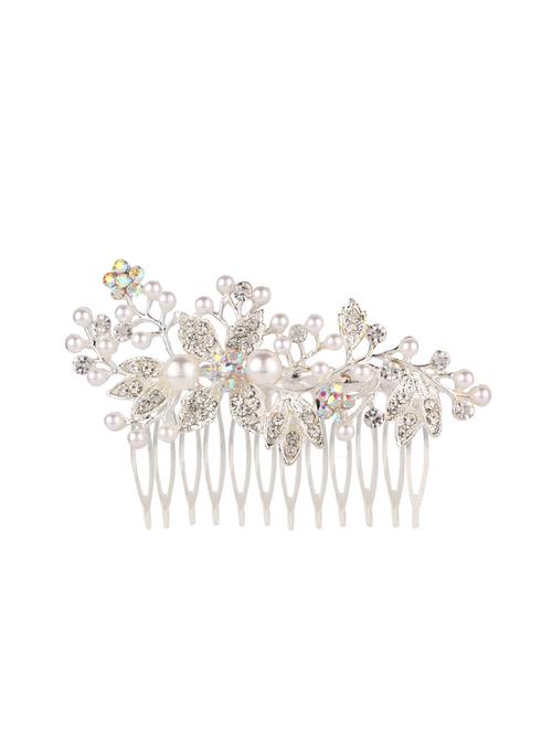 parijaat stylish silver plated bridal crystal pearl hair clip pin jewellery wedding accessories - 15938074 - Very Small Image - 1