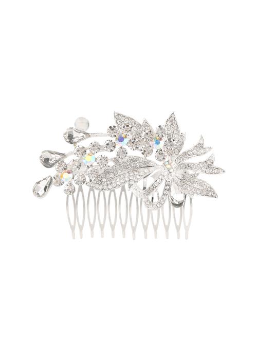 parijaat stylish silver plated bridal crystal pearl hair clip pin jewellery wedding accessories - 15938078 - Very Small Image - 1