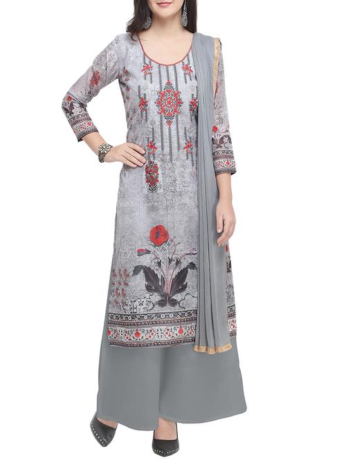 embroidered unstitched palazzo suit - 15938623 - Very Small Image - 1