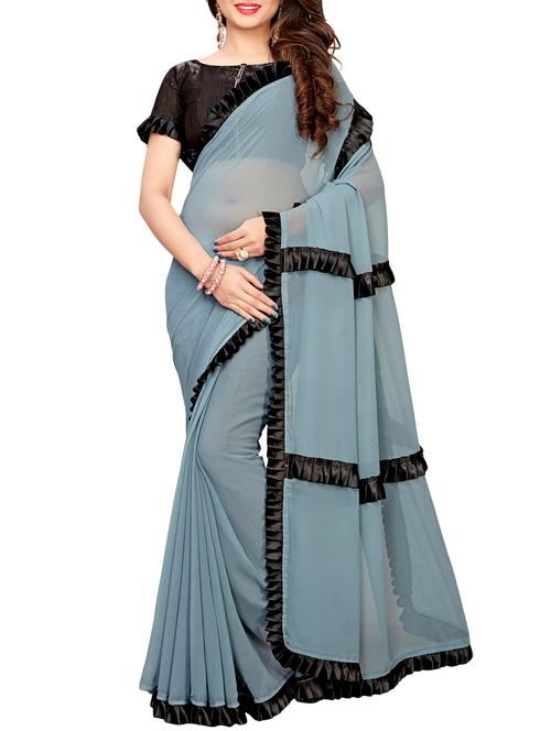 ruffle lace border grey bordered saree with blouse - 15938641 - Very Small Image - 1