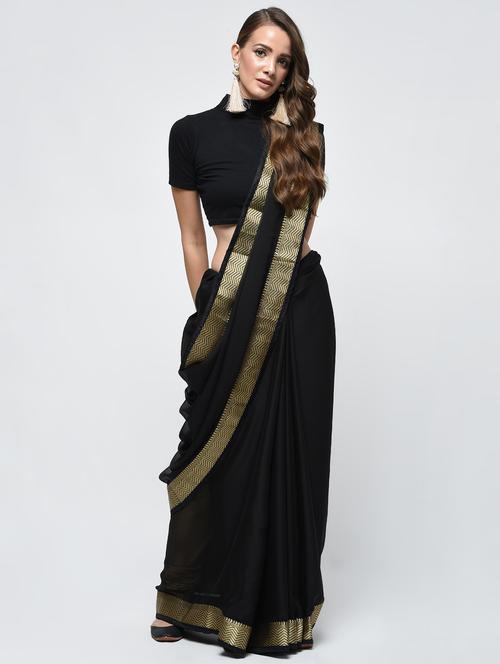 zari border black saree with blouse - 15940662 - Very Small Image - 1