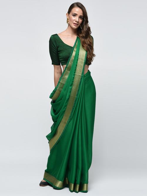 zari border green saree with blouse - 15940663 - Very Small Image - 1