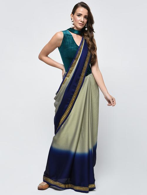 zari border ombre saree with blouse - 15940664 - Very Small Image - 1