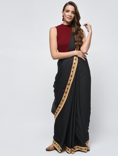 floral embroidered border saree with blouse - 15940673 - Very Small Image - 1