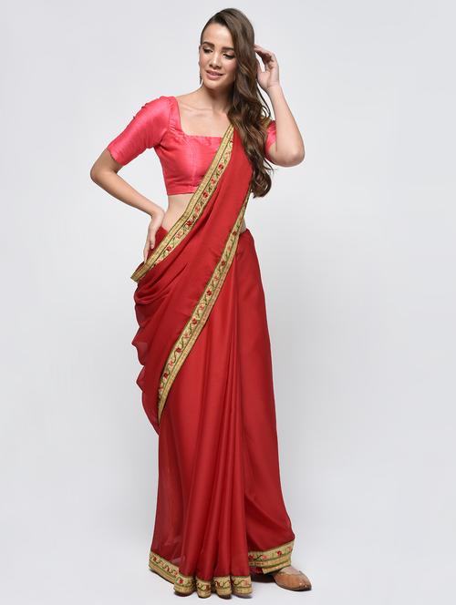floral embroidered border saree with blouse - 15940675 - Very Small Image - 1