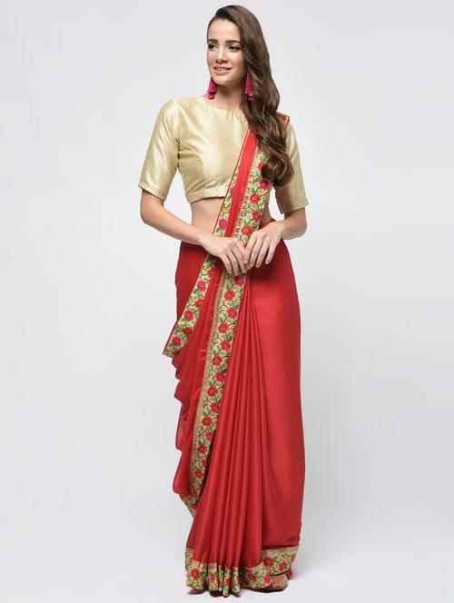 floral embroidered lace border saree with blouse - 15940677 - Very Small Image - 1