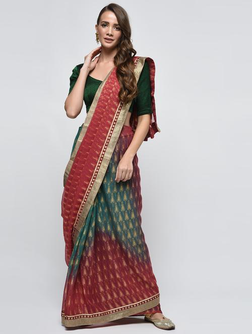 lace border foil printed saree with blouse - 15940682 - Very Small Image - 1