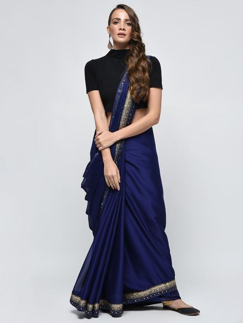 embellished zari lace border saree with blouse - 15940690 - Very Small Image - 1