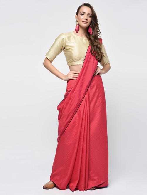 chevron motif pink woven saree with blouse - 15940830 - Very Small Image - 1