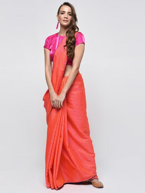 chevron motif peach woven saree with blouse - 15940834 - Very Small Image - 1