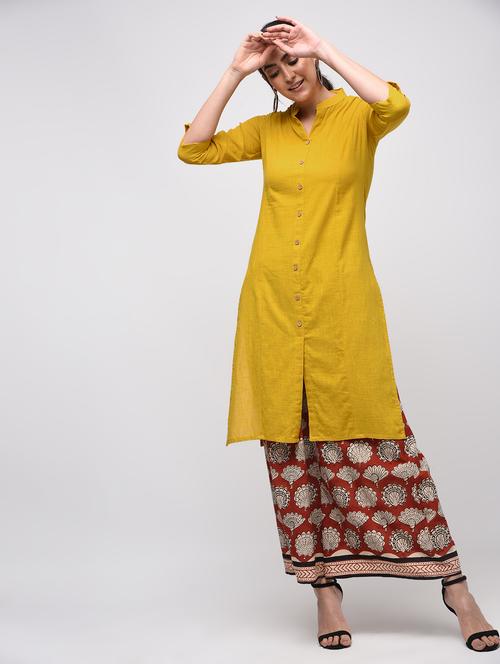 mustard solid straight kurta - 15941753 - Very Small Image - 1