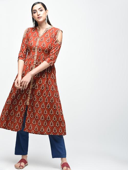 cold shoulder a-line kurta - 15941755 - Very Small Image - 1