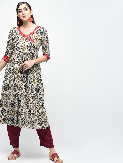 floral printed flared kurta - 15941760 - Very Small Image - 1