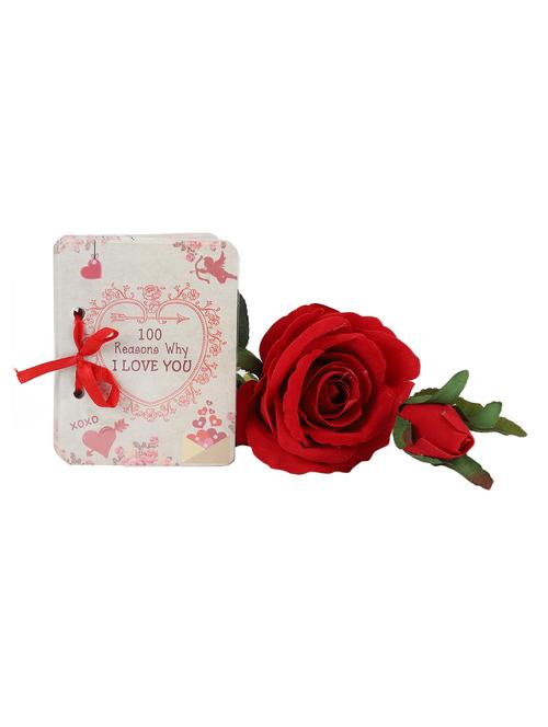 one 100 reasons why i love you booklet, one artificial rose flower. - 15941832 - Very Small Image - 1