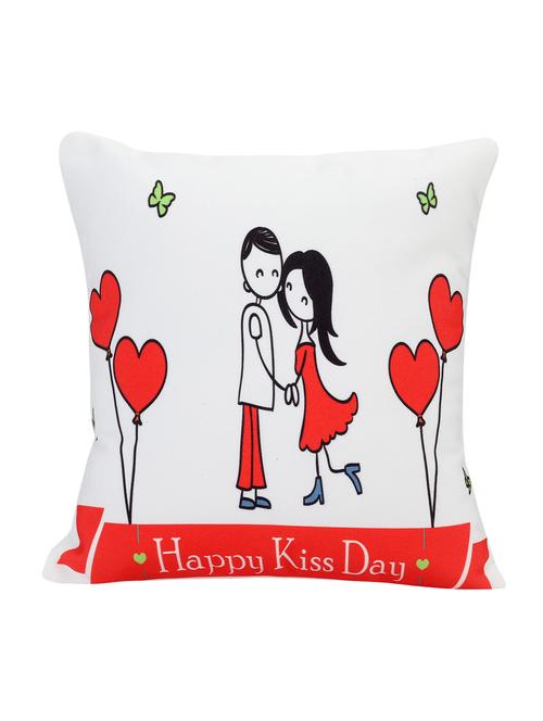 happy kiss day' printed cushion (12 x 12 inches) made of canvas poly duck fabric - 15941851 - Very Small Image - 1